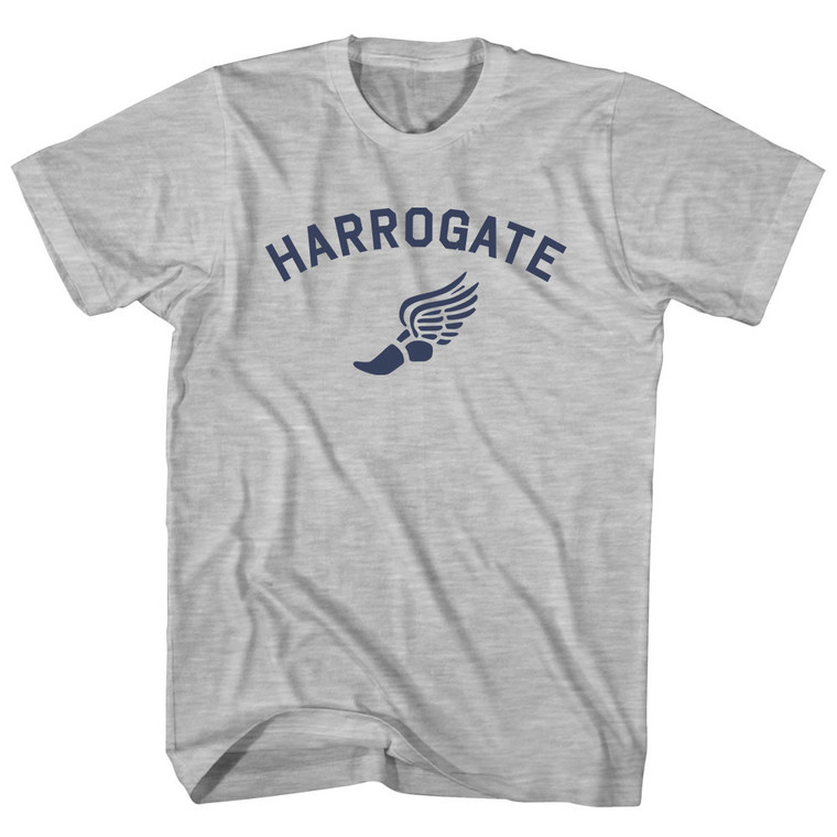 Harrogate Running Track Winged Foot Womens Cotton Junior Cut T-Shirt - Grey Heather