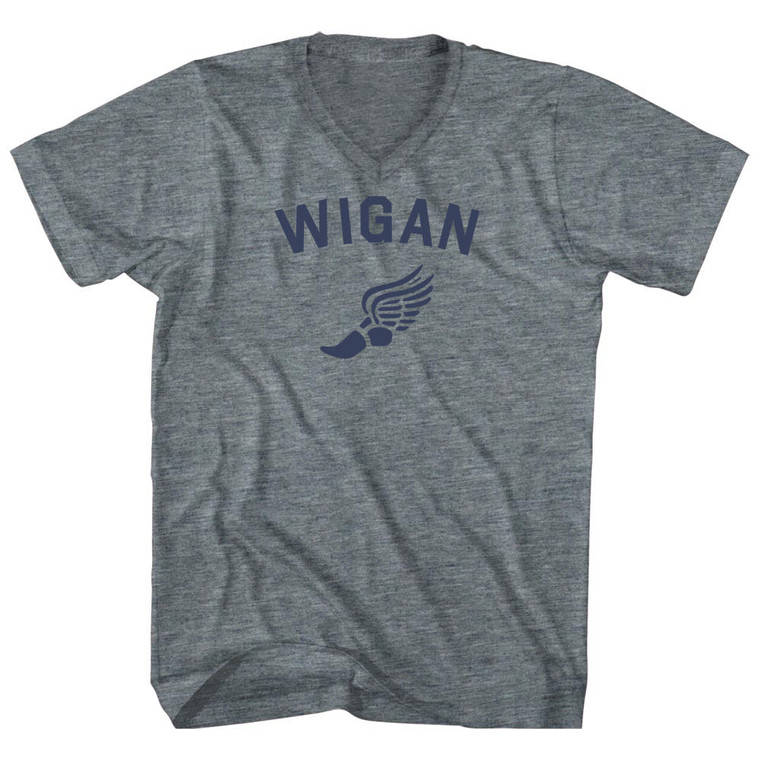 Wigan Running Track Winged Foot Adult Tri-Blend V-neck T-shirt - Athletic Grey