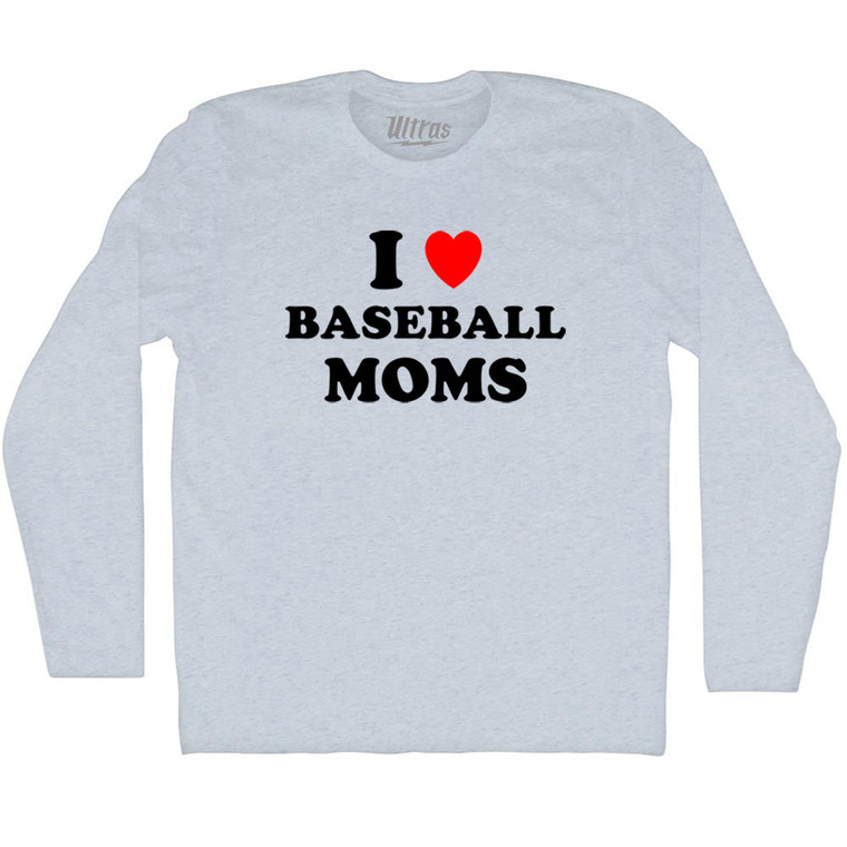 I Love Baseball Moms Adult Tri-Blend Long Sleeve T-shirt - Athletic White