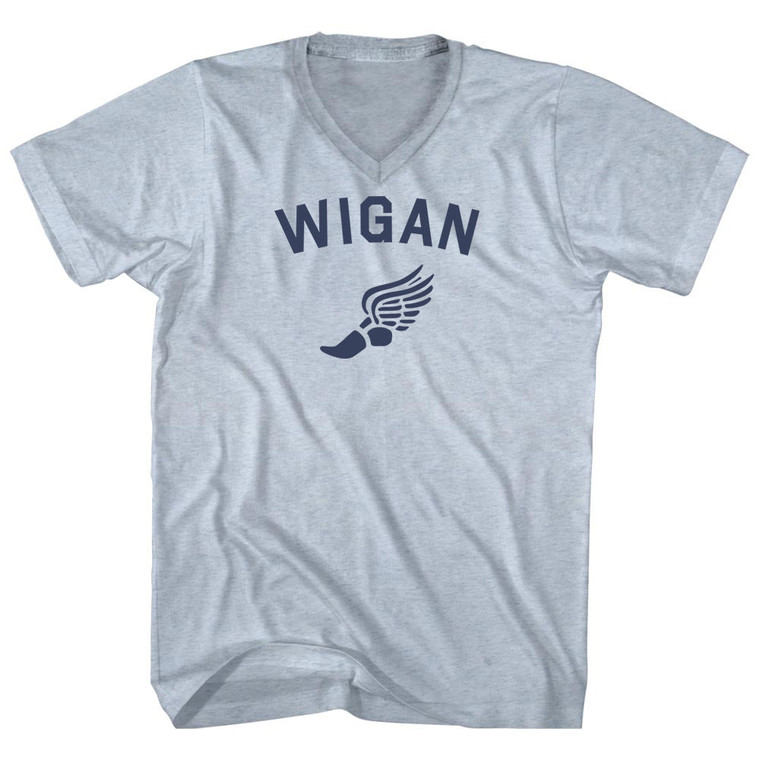 Wigan Running Track Winged Foot Adult Tri-Blend V-neck T-shirt - Athletic White