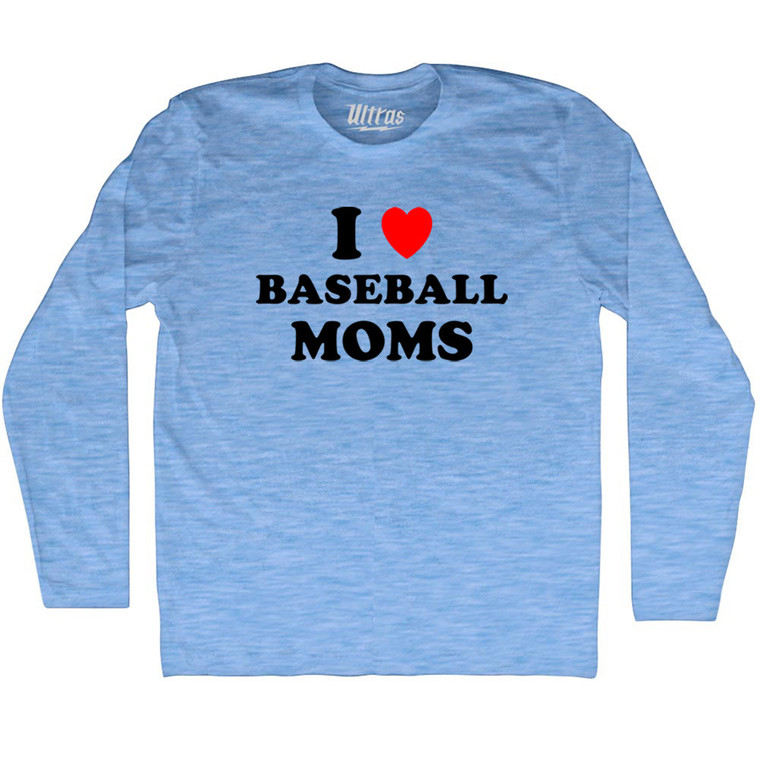 I Love Baseball Moms Adult Tri-Blend Long Sleeve T-shirt - Athletic Blue