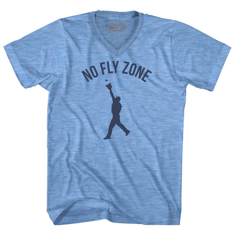 No Fly Zone Outfield Baseball Catch Adult Tri-Blend V-neck T-shirt - Athletic Blue