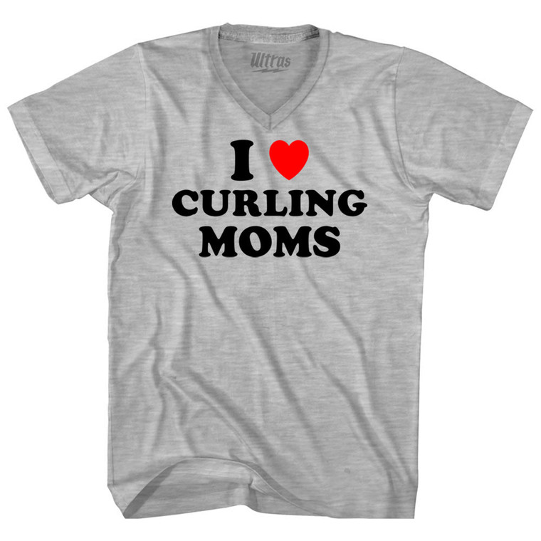 I Love Curling Moms Adult Cotton V-neck T-shirt - Grey Heather