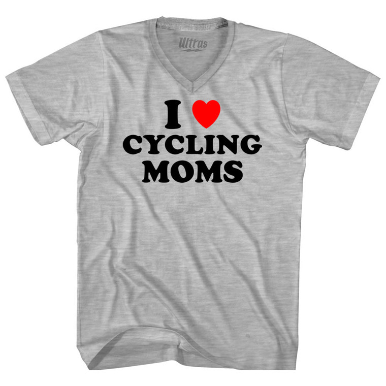 I Love Cycling Moms Adult Cotton V-neck T-shirt - Grey Heather
