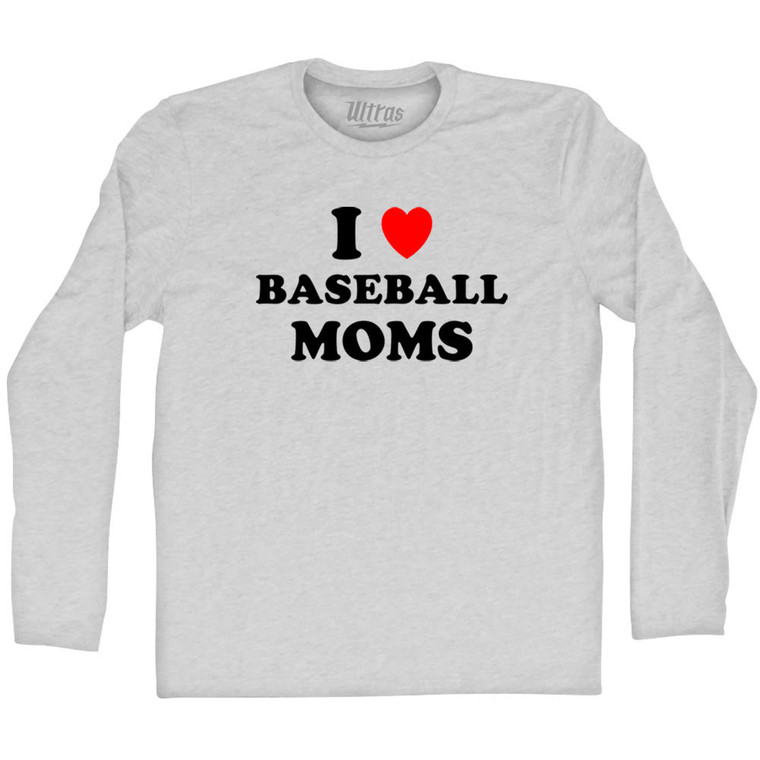 I Love Baseball Moms Adult Cotton Long Sleeve T-shirt - Grey Heather