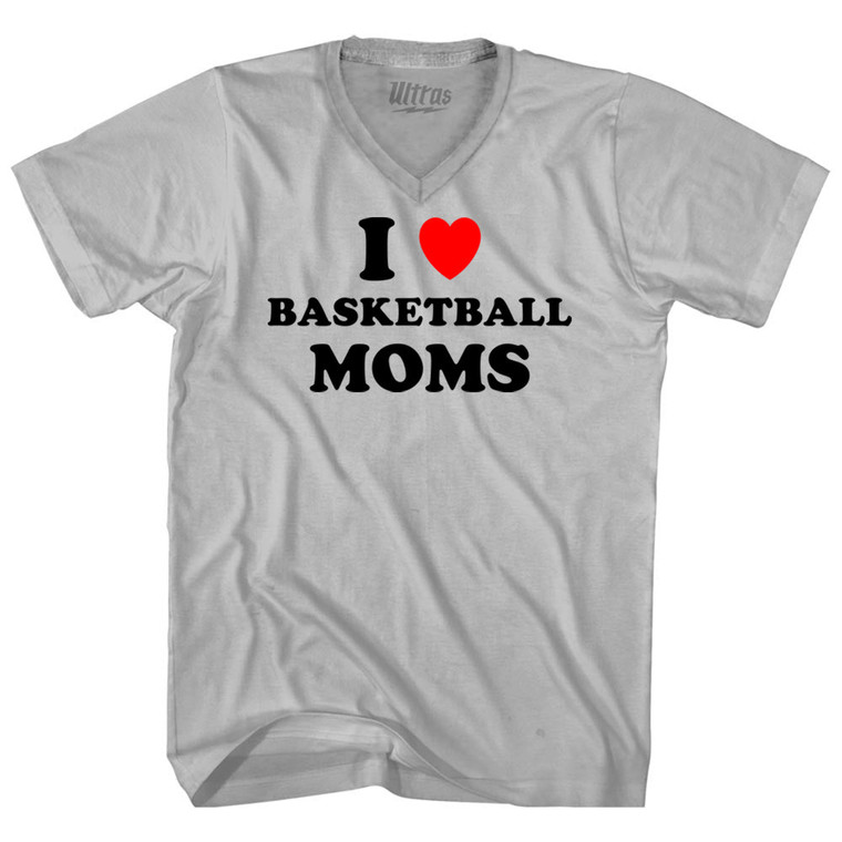 I Love Basketball Moms Adult Tri-Blend V-neck T-shirt - Cool Grey