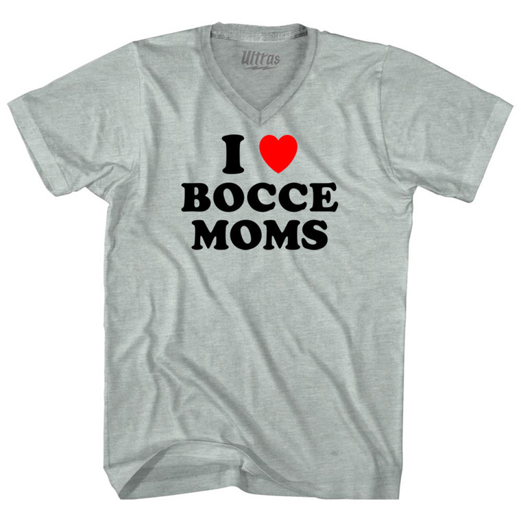 I Love Bocce Moms Adult Tri-Blend V-neck T-shirt - Athletic Cool Grey