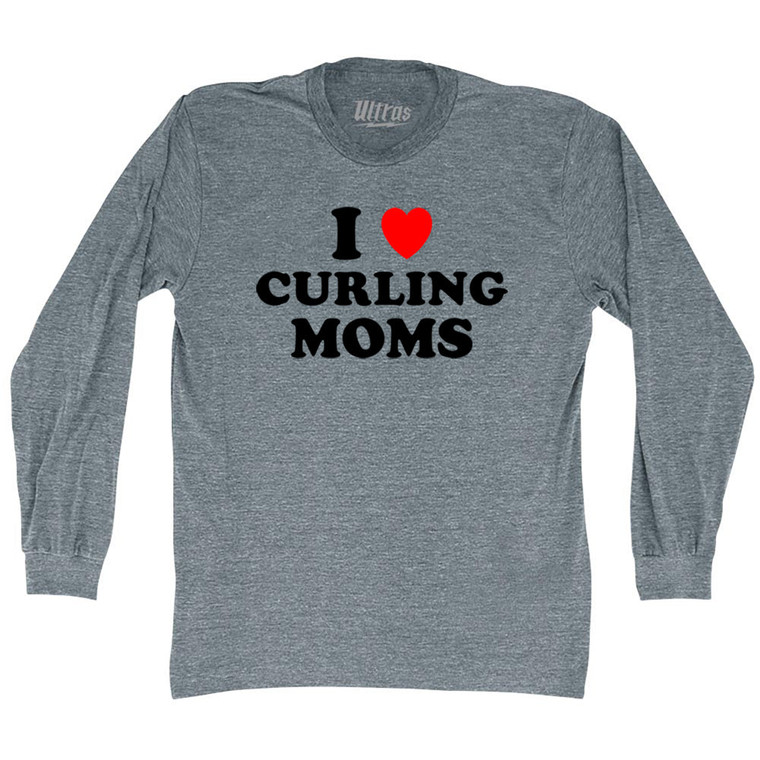 I Love Curling Moms Adult Tri-Blend Long Sleeve T-shirt - Athletic Grey