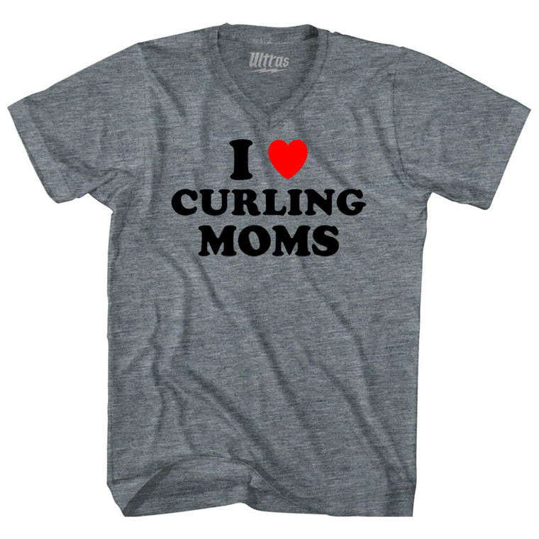 I Love Curling Moms Tri-Blend V-neck Womens Junior Cut T-shirt - Athletic Grey