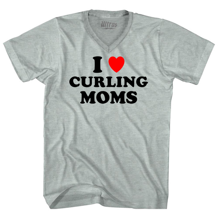I Love Curling Moms Adult Tri-Blend V-neck T-shirt - Athletic Cool Grey