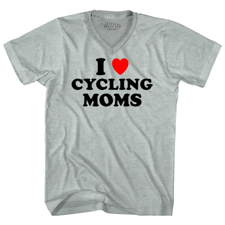 I Love Cycling Moms Adult Tri-Blend V-neck T-shirt - Athletic Cool Grey