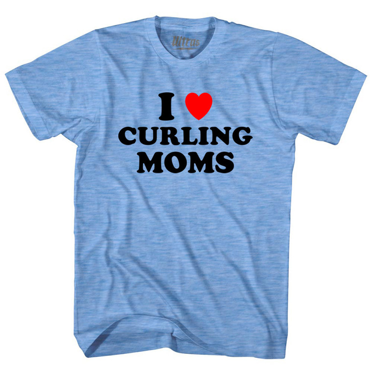 I Love Curling Moms Adult Tri-Blend T-shirt - Athletic Blue