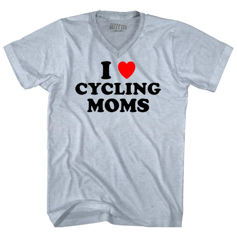 I Love Cycling Moms Adult Tri-Blend V-neck T-shirt - Athletic White