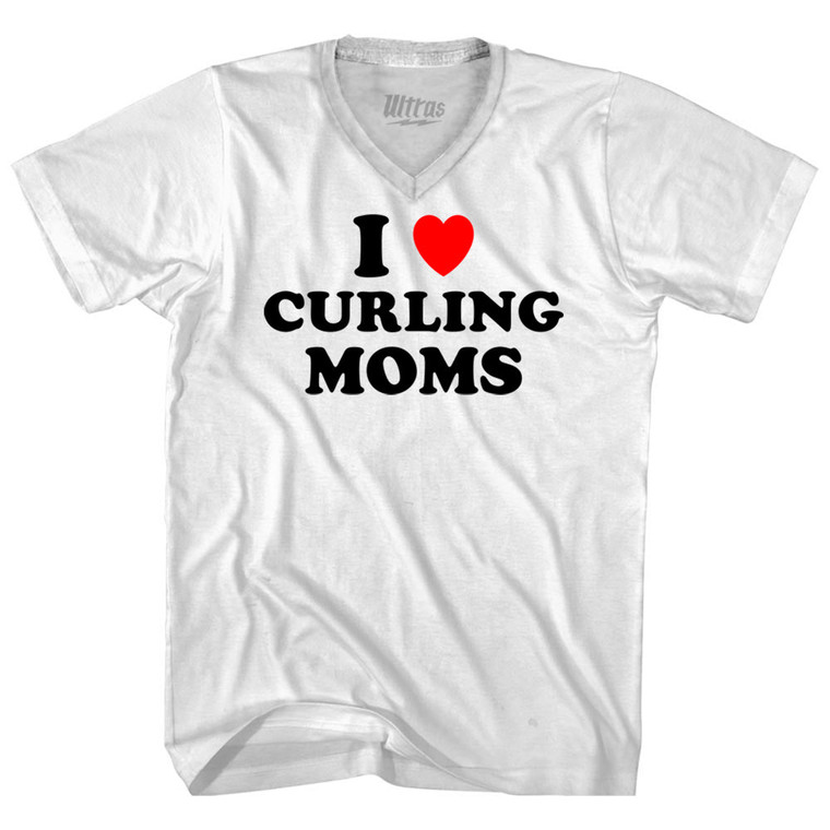 I Love Curling Moms Adult Tri-Blend V-neck T-shirt - White