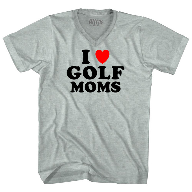 I Love Golf Moms Adult Tri-Blend V-neck T-shirt - Athletic Cool Grey