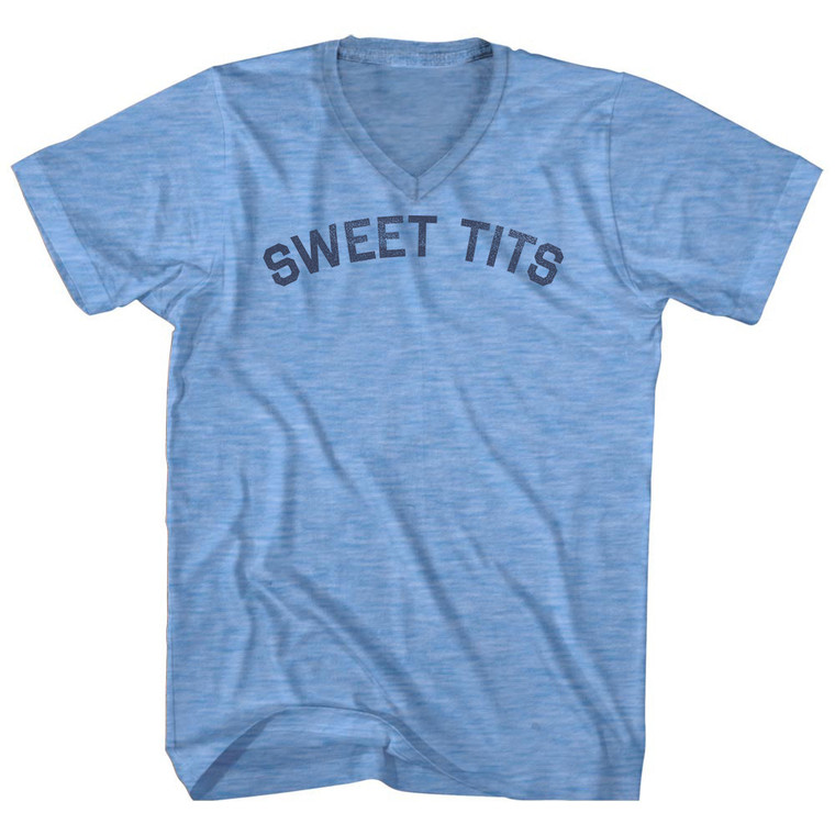 Sweet Tits Adult Tri-Blend V-neck T-shirt - Athletic Blue