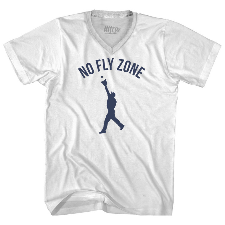 No Fly Zone Outfield Baseball Catch Adult Tri-Blend V-neck T-shirt - White