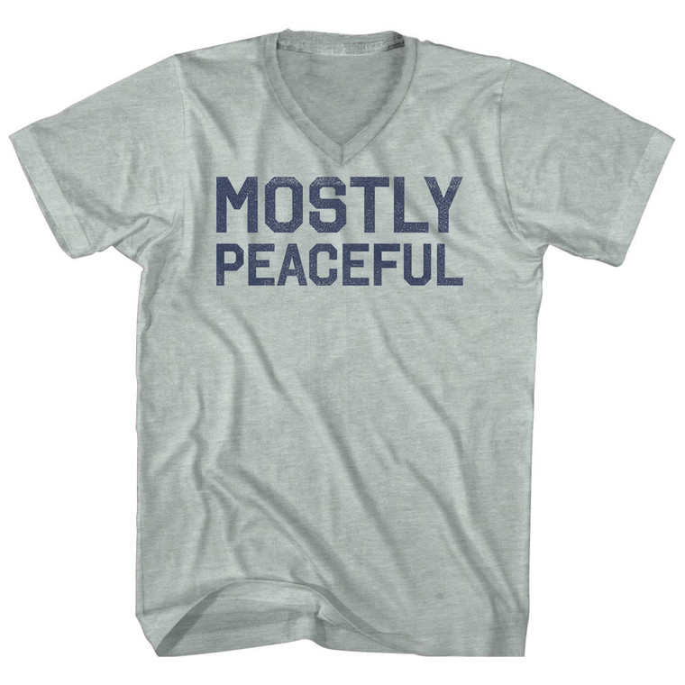 Mostly Peaceful Adult Tri-Blend V-Neck T-Shirt - Athletic Cool Grey