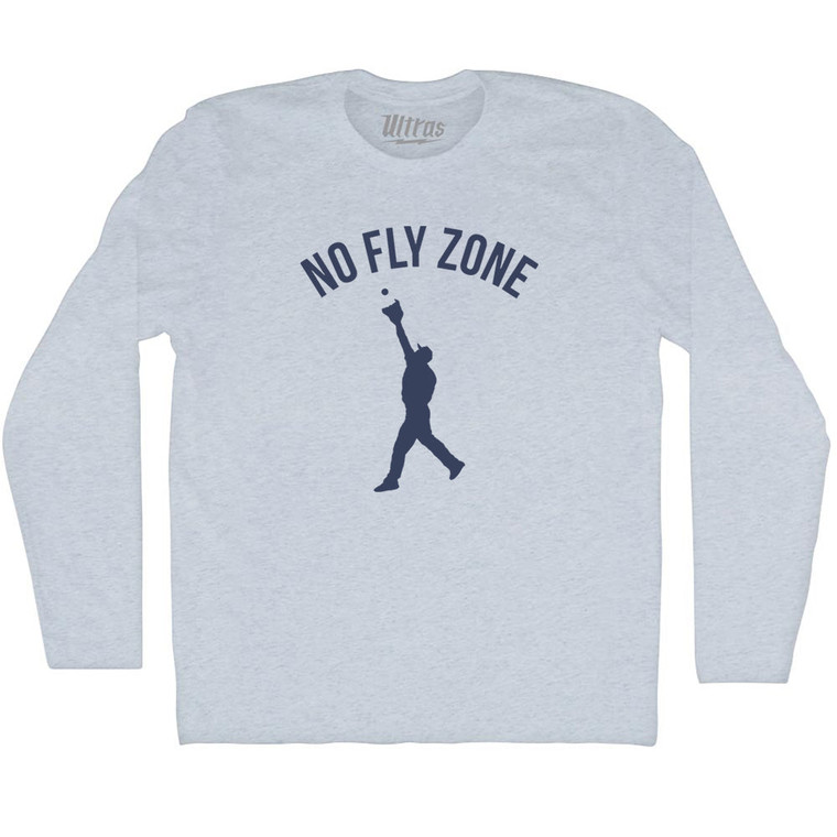 No Fly Zone Outfield Baseball Catch Adult Tri-Blend Long Sleeve T-shirt - Athletic White