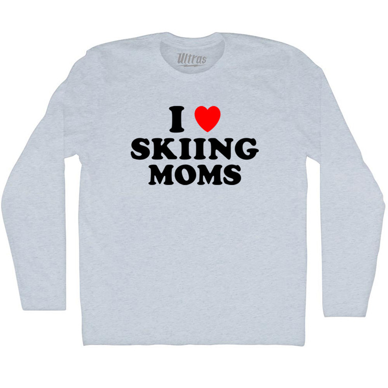 I Love Skiing Moms Adult Tri-Blend Long Sleeve T-shirt - Athletic White
