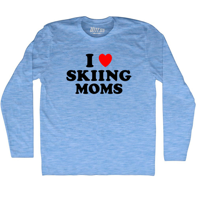 I Love Skiing Moms Adult Tri-Blend Long Sleeve T-shirt - Athletic Blue