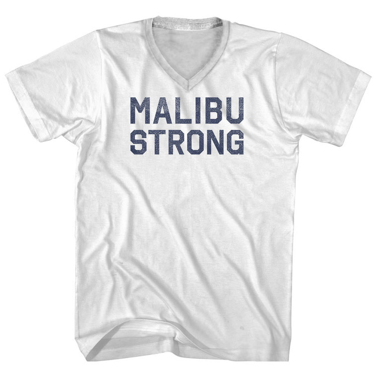 Malibu Strong Adult Cotton V-neck T-shirt - White