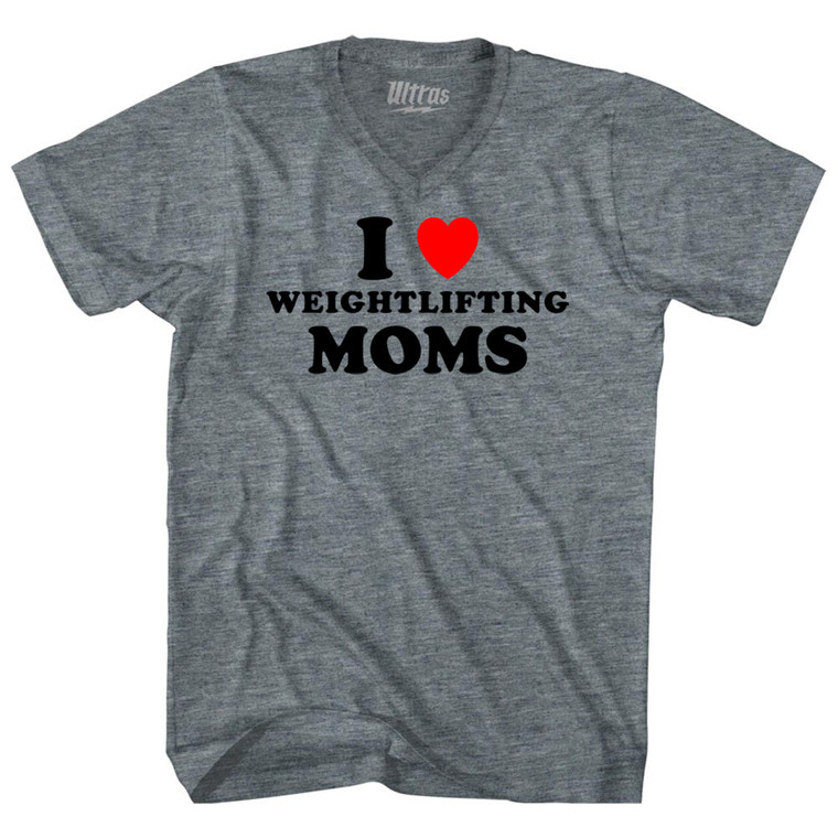 I Love Weightlifting Moms Tri-Blend V-neck Womens Junior Cut T-shirt - Athletic Grey