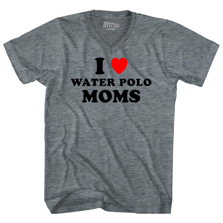 I Love Water Polo Moms Tri-Blend V-neck Womens Junior Cut T-shirt - Athletic Grey