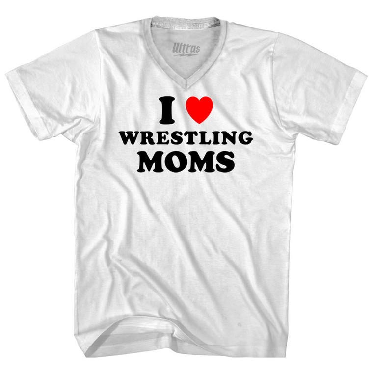 I Love Wrestling Moms Adult Tri-Blend V-neck T-shirt - White