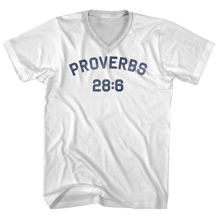 Proverbs 28 6 Adult Cotton V-neck T-shirt - White
