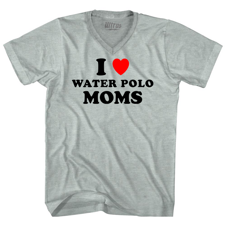 I Love Water Polo Moms Adult Tri-Blend V-neck T-shirt - Athletic Cool Grey