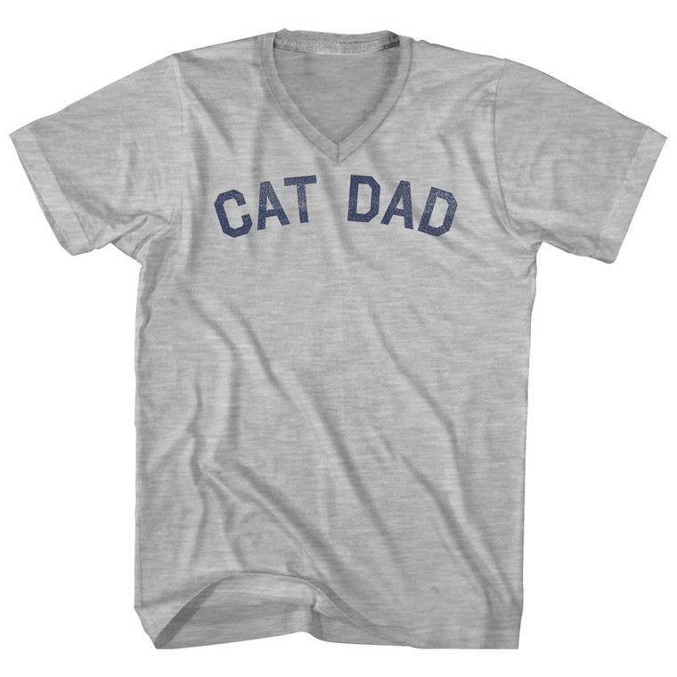 Cat Dad Adult Cotton V-Neck T-Shirt - Grey Heather