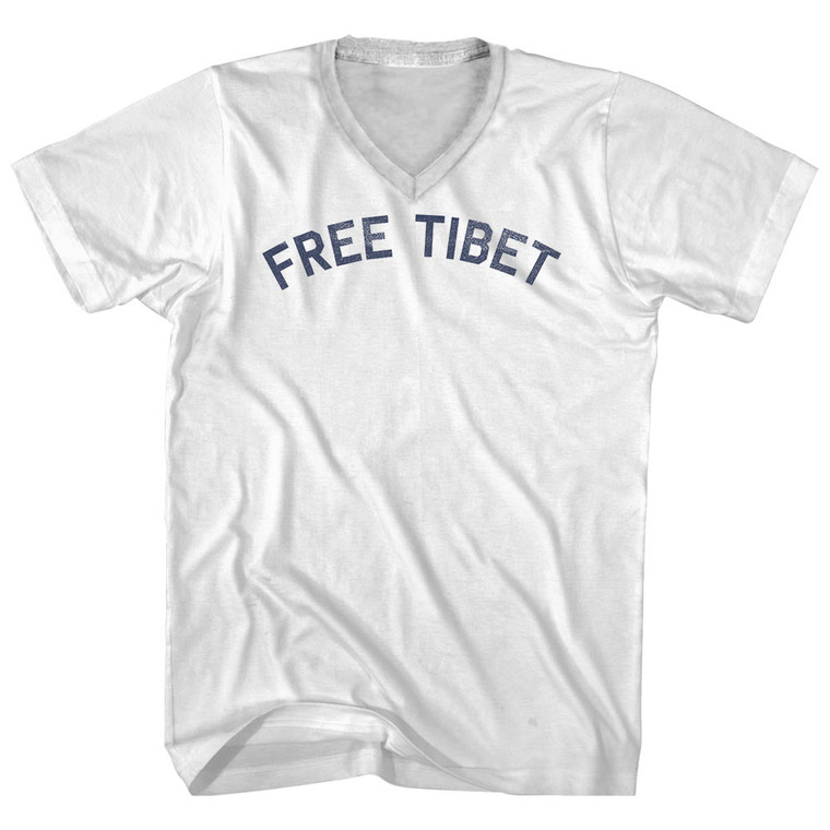 Free Tibet Adult Cotton V-Neck T-Shirt - White