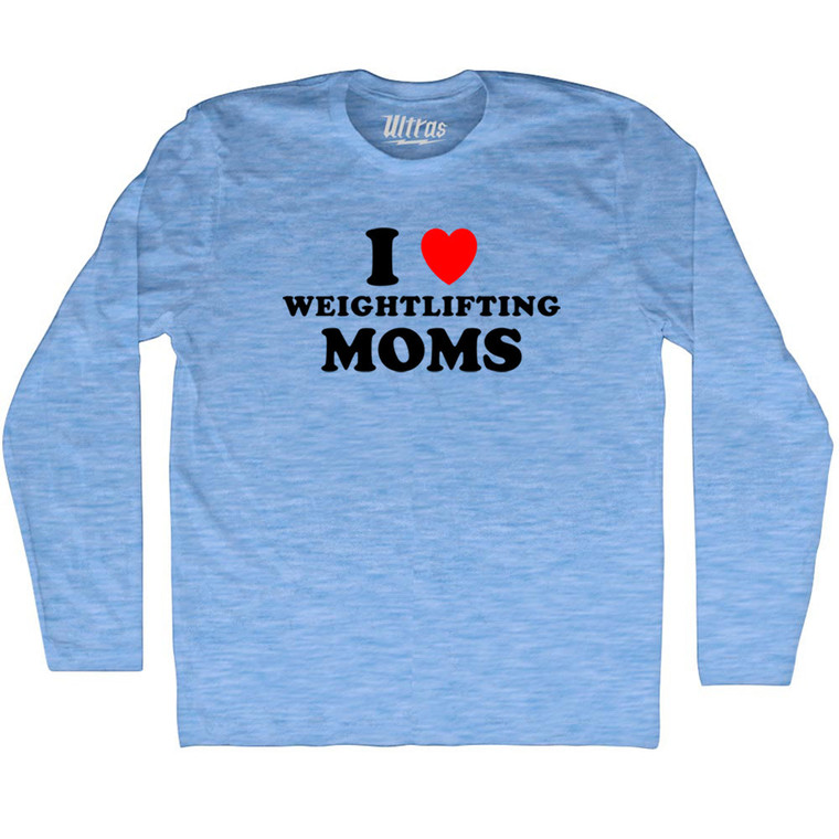 I Love Weightlifting Moms Adult Tri-Blend Long Sleeve T-shirt - Athletic Blue