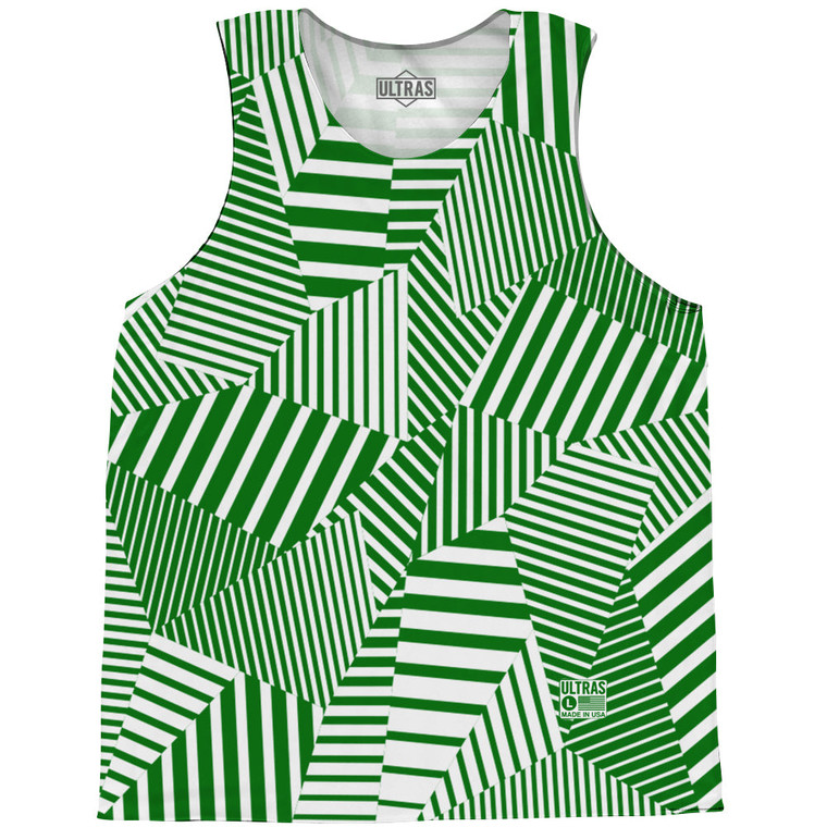 Multiple Lines Pattern Basketball Singlets - Green Kelly and White