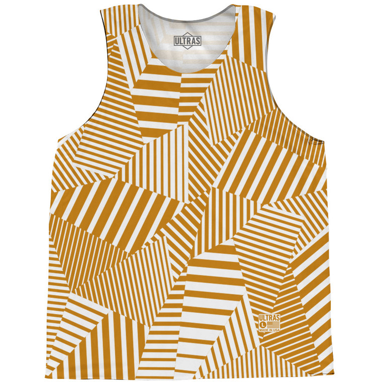 Multiple Lines Pattern Basketball Singlets - Orange Burnt and White