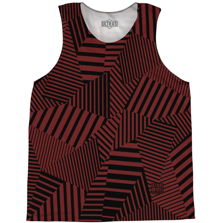 Multiple Lines Pattern Basketball Singlets - Red Maroon and Black