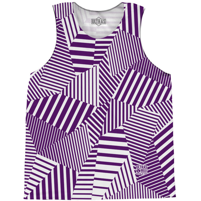 Multiple Lines Pattern Basketball Singlets - Purple Medium and White