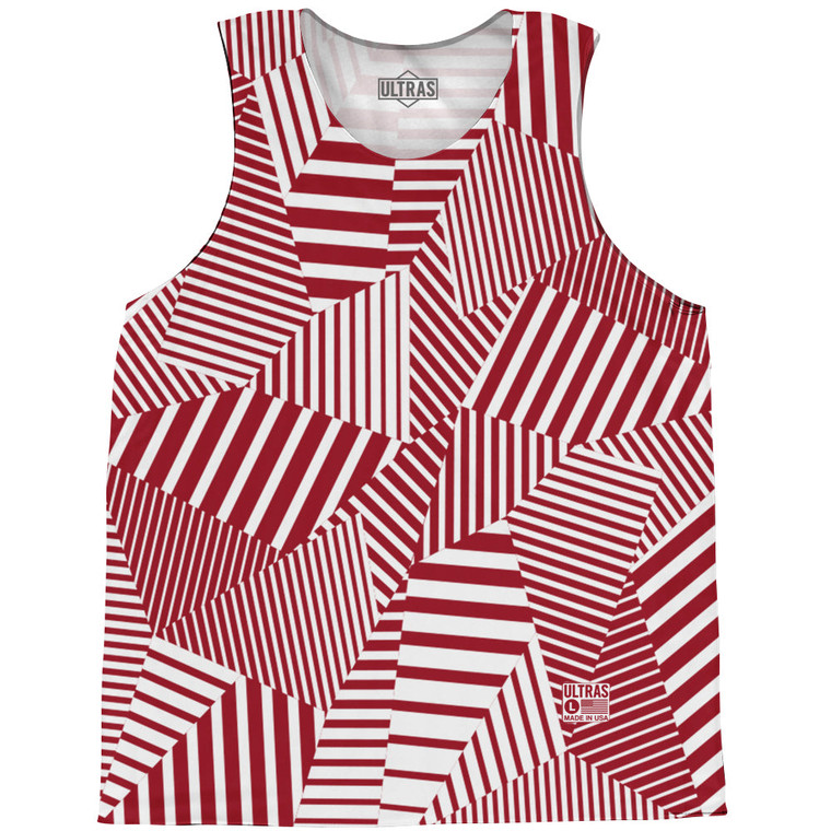 Multiple Lines Pattern Basketball Singlets - Red Cardinal and White 