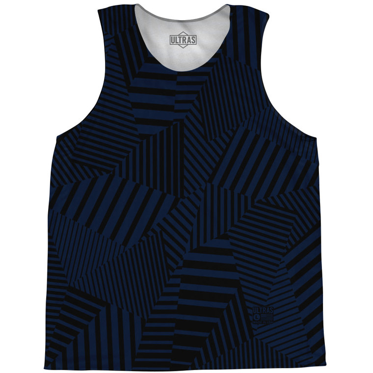 Multiple Lines Pattern Basketball Singlets - Blue Navy and Black