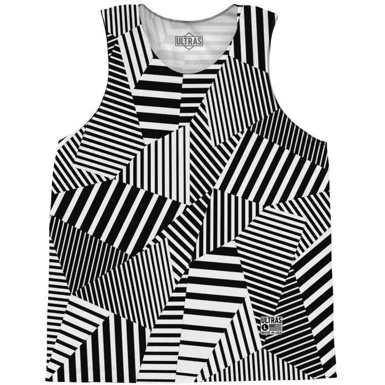Multiple Lines Pattern Basketball Singlets - White and Black