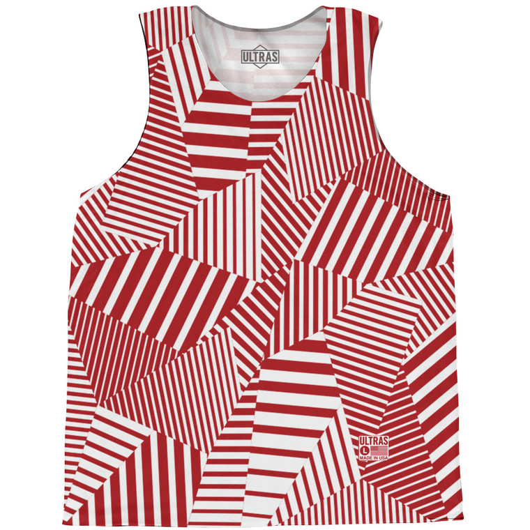 Multiple Lines Pattern Basketball Singlets - Red Dark and White