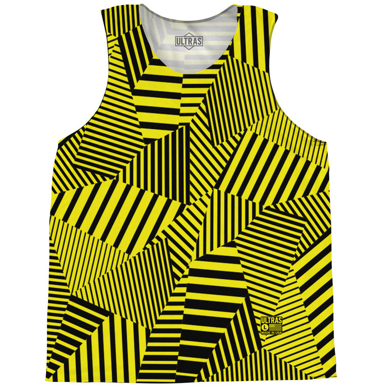 Multiple Lines Pattern Basketball Singlets - Yellow Bright and Black