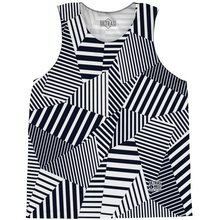 Multiple Lines Pattern Basketball Singlets - Blue Navy Almost Black and White
