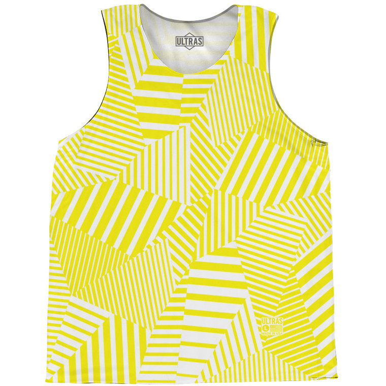 Multiple Lines Pattern Basketball Singlets - Yellow Bright and White