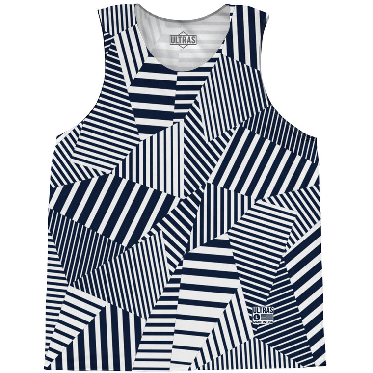 Multiple Lines Pattern Basketball Singlets - Blue Navy and White