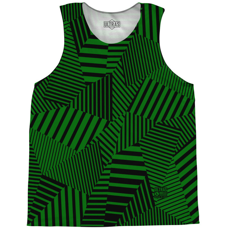 Multiple Lines Pattern Basketball Singlets - Green Kelly and Black