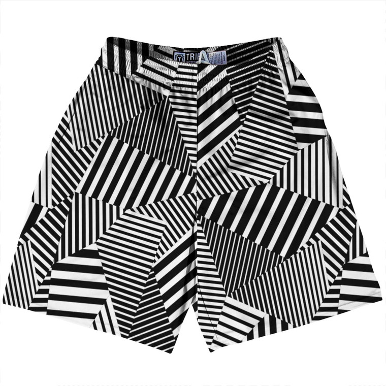 Multiple Lines Pattern Lacrosse Shorts Made In USA - Black and White