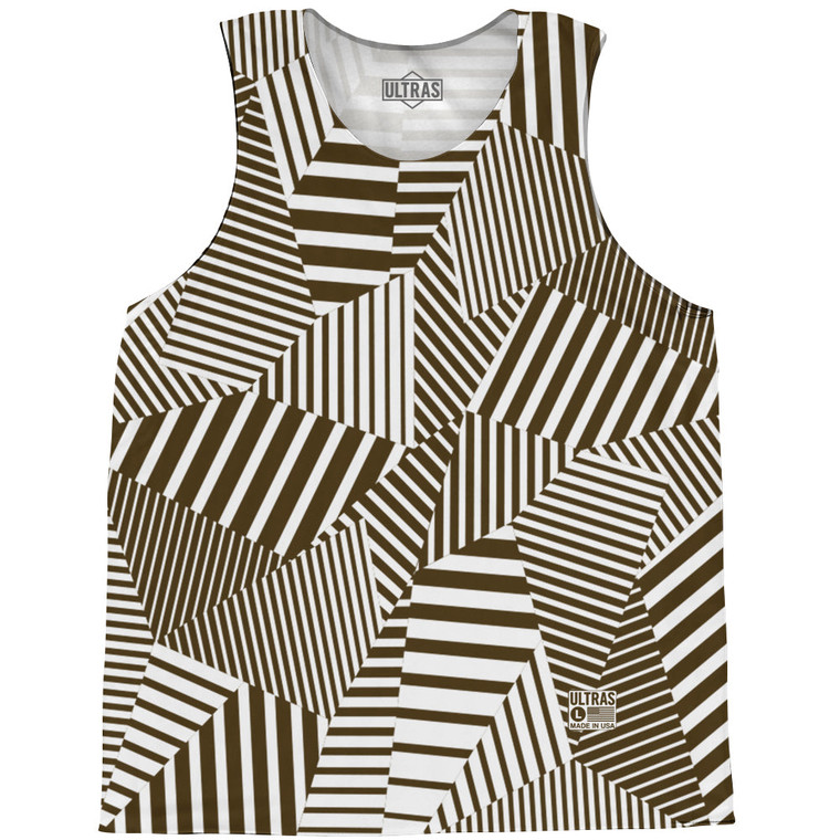 Multiple Lines Pattern Basketball Singlets - Brown Dark and White