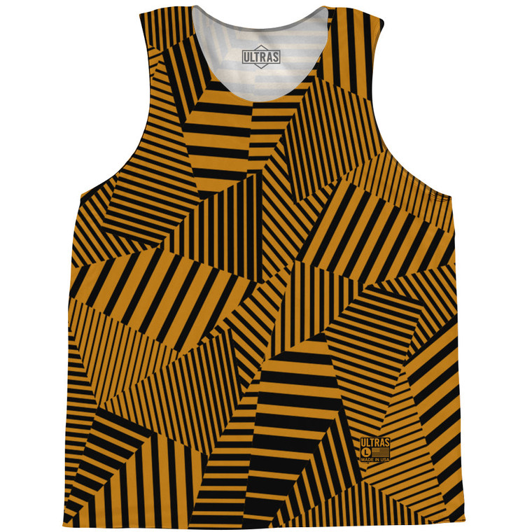 Multiple Lines Pattern Basketball Singlets - Orange Burnt and Black